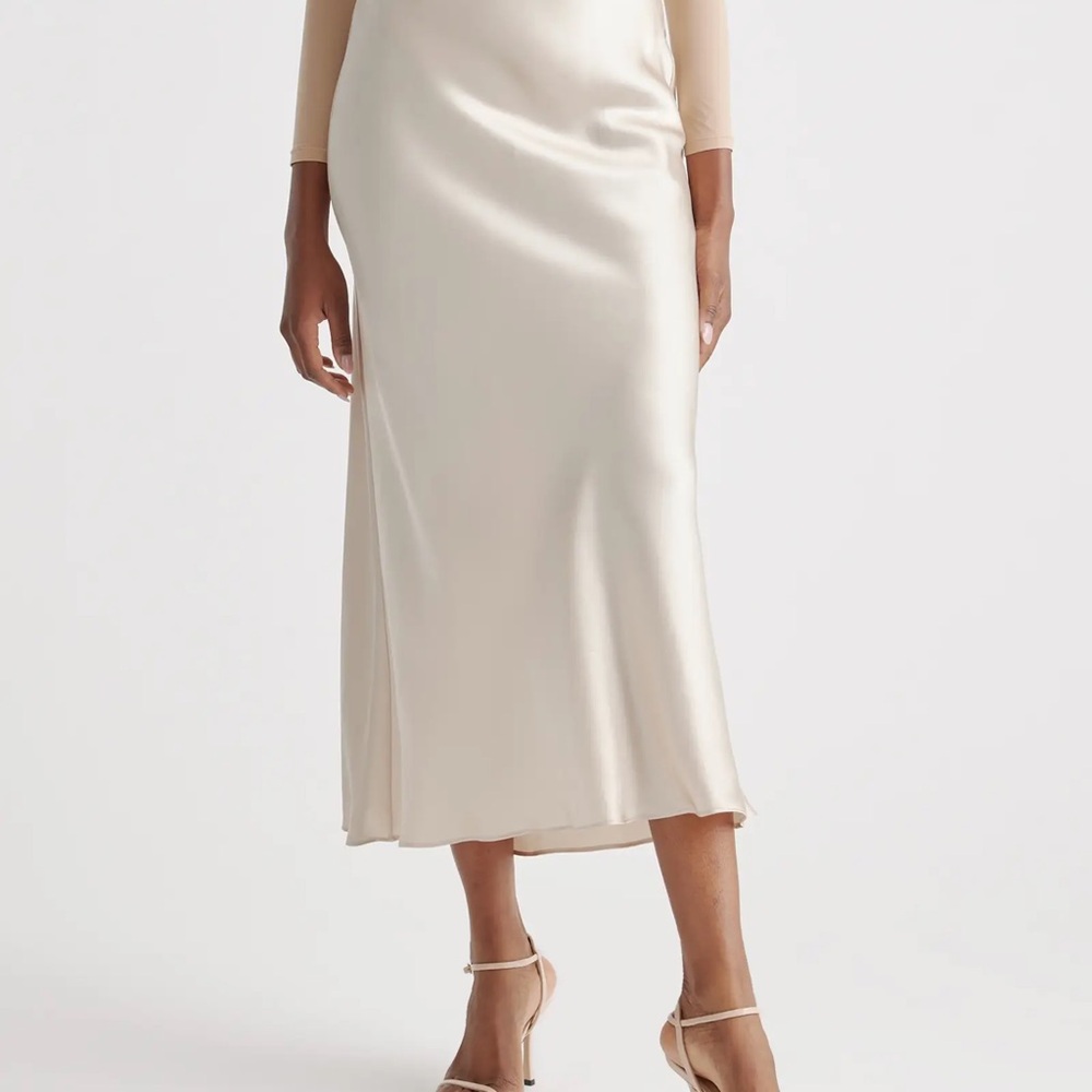 Quince 100% silk maxi skirt champagne L